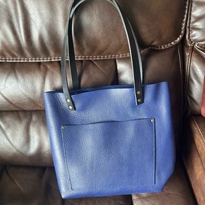 Portland leather goods cobalt with black handles medium tote